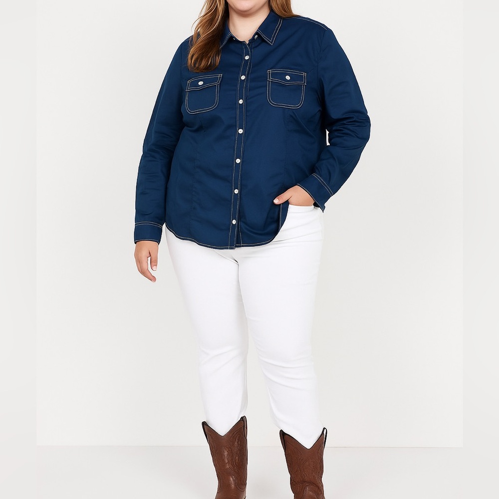 Tommy Hilfiger Women’s Long Sleeve Dark Blue Button‑Up Shirt – Size XXL